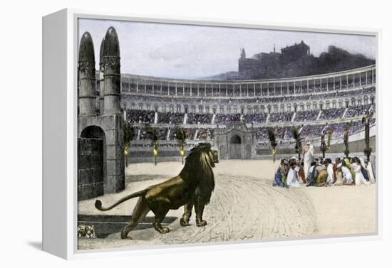 Christian Martyrs Facing Hungry Lions in the Colisseum, Ancient Rome-null-Framed Premier Image Canvas