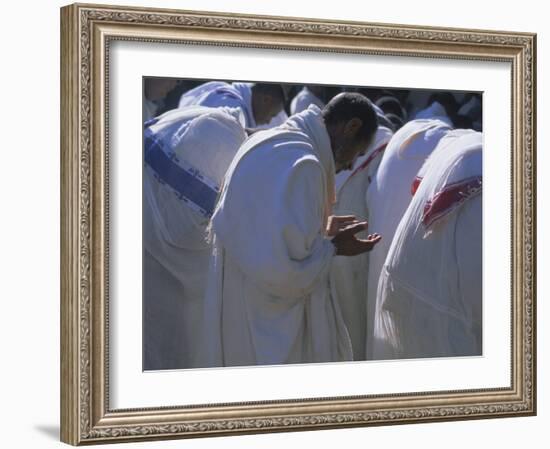 Christian Men at Prayer During Mass in the Church at Woolisso, Shoa Province, Ethiopia-Bruno Barbier-Framed Photographic Print