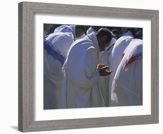 Christian Men at Prayer During Mass in the Church at Woolisso, Shoa Province, Ethiopia-Bruno Barbier-Framed Photographic Print