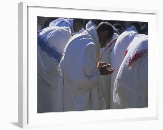 Christian Men at Prayer During Mass in the Church at Woolisso, Shoa Province, Ethiopia-Bruno Barbier-Framed Photographic Print