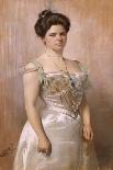 Portrait of a Lady, Standing in in a White Satin Dress-Christian Meyer Ross-Framed Premier Image Canvas