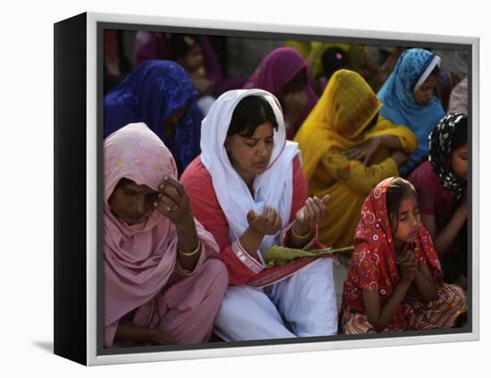Christians Pray During a Ceremony to Celebrate Orthodox Palm Sunday, Outside a Church in Pakistan-null-Framed Premier Image Canvas