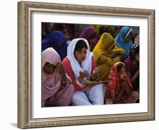 Christians Pray During a Ceremony to Celebrate Orthodox Palm Sunday, Outside a Church in Pakistan-null-Framed Photographic Print