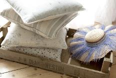 Four Cushions and a Straw Hat on a Wooden Crate-Christina Wilson-Photo