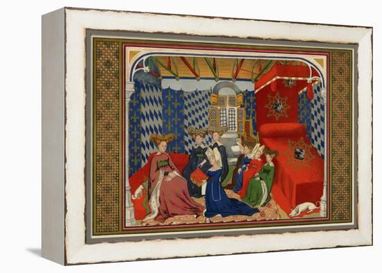 Christine De Pisan Presenting Her Book to Isabel of Bavaria, Queen of Charles VI of France-null-Framed Premier Image Canvas