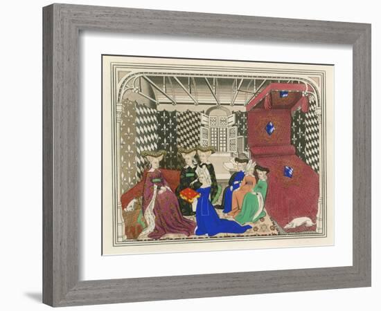Christine de Pisan, Presenting Her Book to the Queen of France, Early 15th Century-Henry Shaw-Framed Giclee Print