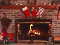 Fireplace with Christmas Stockings-Christine Lowe-Framed Premier Image Canvas