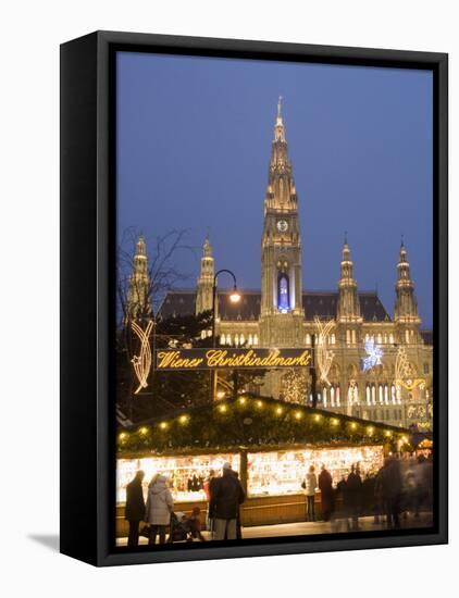 Christkindlmarkt and Rathaus at Rathausplatz at Twilight-Richard Nebesky-Framed Premier Image Canvas