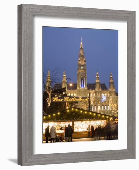 Christkindlmarkt and Rathaus at Rathausplatz at Twilight-Richard Nebesky-Framed Photographic Print