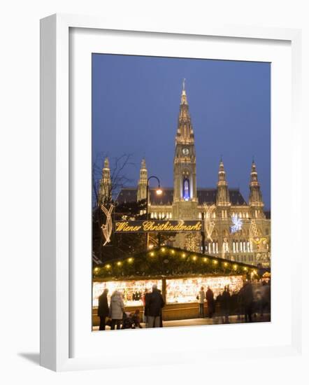 Christkindlmarkt and Rathaus at Rathausplatz at Twilight-Richard Nebesky-Framed Photographic Print