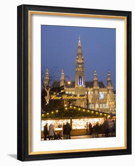 Christkindlmarkt and Rathaus at Rathausplatz at Twilight-Richard Nebesky-Framed Photographic Print