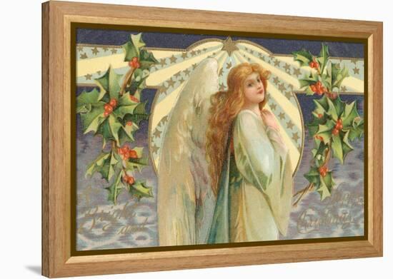 Christmas Angel with Holly-null-Framed Premier Image Canvas