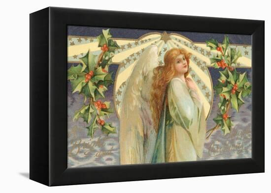 Christmas Angel with Holly-null-Framed Premier Image Canvas