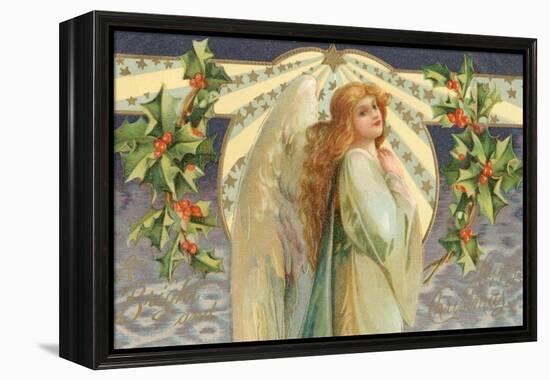 Christmas Angel with Holly-null-Framed Premier Image Canvas