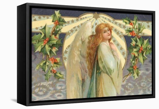 Christmas Angel with Holly-null-Framed Premier Image Canvas