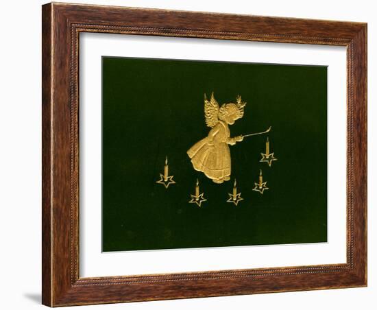 Christmas Angels Card, Gold Metalic Angel Lighting Candles-null-Framed Art Print