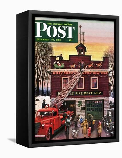 "Christmas at the Fire Station" Saturday Evening Post Cover, December 16, 1950-Stevan Dohanos-Framed Premier Image Canvas