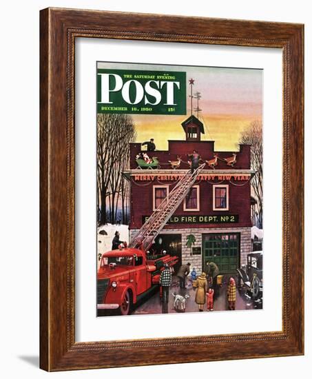 "Christmas at the Fire Station" Saturday Evening Post Cover, December 16, 1950-Stevan Dohanos-Framed Premium Giclee Print