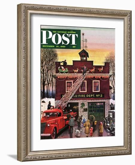 "Christmas at the Fire Station" Saturday Evening Post Cover, December 16, 1950-Stevan Dohanos-Framed Giclee Print