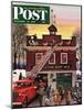 "Christmas at the Fire Station" Saturday Evening Post Cover, December 16, 1950-Stevan Dohanos-Mounted Giclee Print