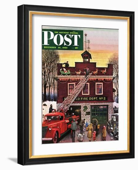 "Christmas at the Fire Station" Saturday Evening Post Cover, December 16, 1950-Stevan Dohanos-Framed Giclee Print