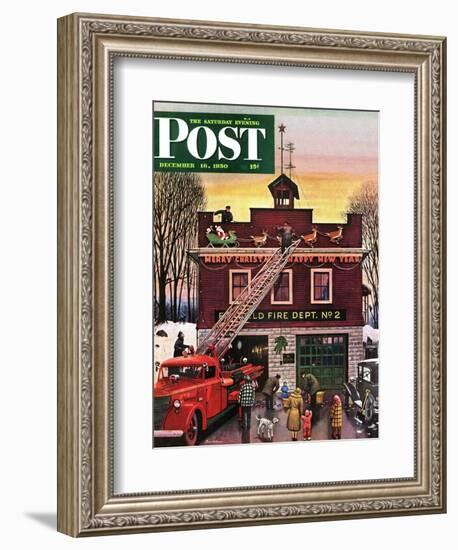 "Christmas at the Fire Station" Saturday Evening Post Cover, December 16, 1950-Stevan Dohanos-Framed Giclee Print