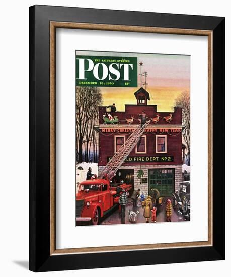 "Christmas at the Fire Station" Saturday Evening Post Cover, December 16, 1950-Stevan Dohanos-Framed Giclee Print