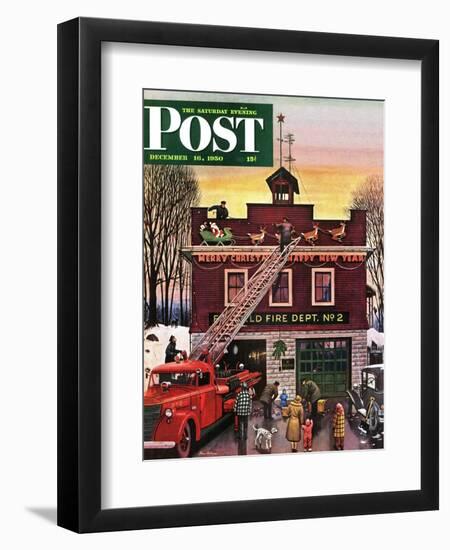 "Christmas at the Fire Station" Saturday Evening Post Cover, December 16, 1950-Stevan Dohanos-Framed Giclee Print