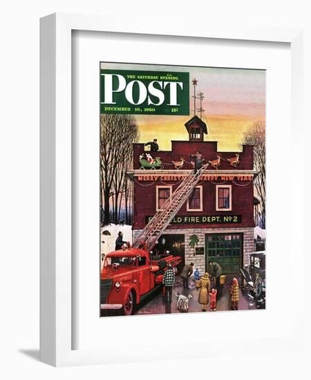 "Christmas at the Fire Station" Saturday Evening Post Cover, December 16, 1950-Stevan Dohanos-Framed Giclee Print