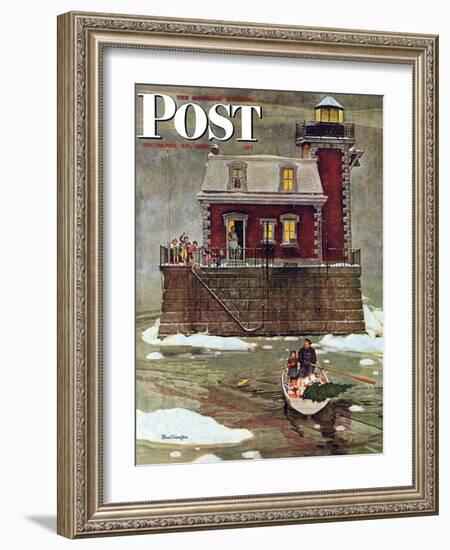 "Christmas at the Lighthouse," Saturday Evening Post Cover, December 28, 1946-Mead Schaeffer-Framed Giclee Print