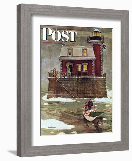 "Christmas at the Lighthouse," Saturday Evening Post Cover, December 28, 1946-Mead Schaeffer-Framed Giclee Print