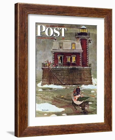 "Christmas at the Lighthouse," Saturday Evening Post Cover, December 28, 1946-Mead Schaeffer-Framed Giclee Print