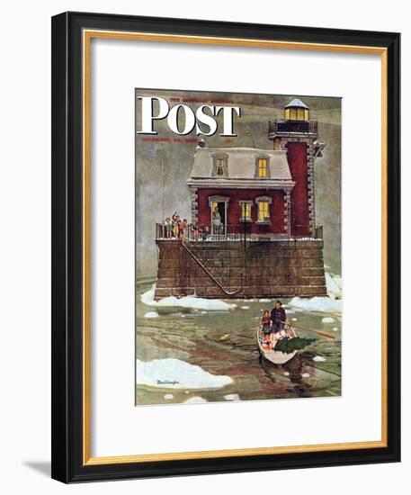 "Christmas at the Lighthouse," Saturday Evening Post Cover, December 28, 1946-Mead Schaeffer-Framed Giclee Print