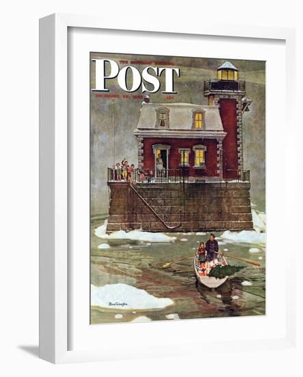 "Christmas at the Lighthouse," Saturday Evening Post Cover, December 28, 1946-Mead Schaeffer-Framed Giclee Print