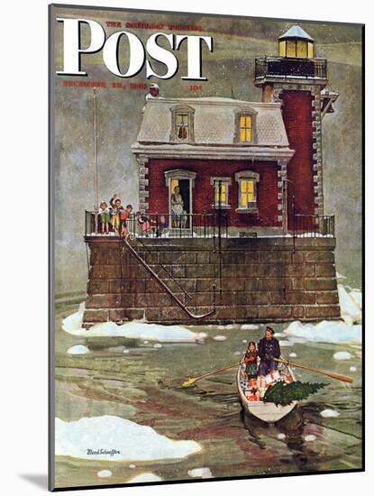 "Christmas at the Lighthouse," Saturday Evening Post Cover, December 28, 1946-Mead Schaeffer-Mounted Giclee Print