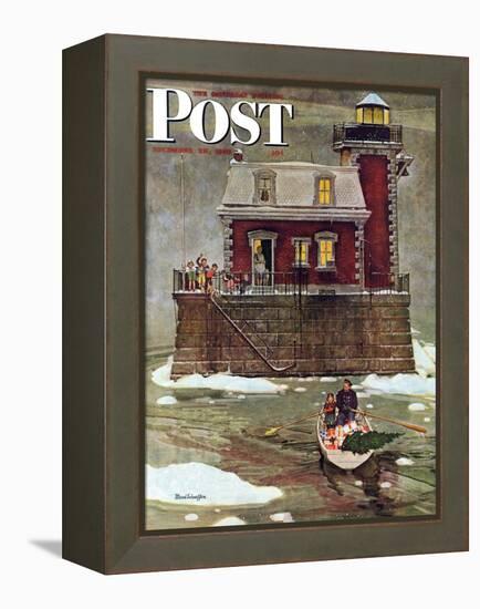 "Christmas at the Lighthouse," Saturday Evening Post Cover, December 28, 1946-Mead Schaeffer-Framed Premier Image Canvas