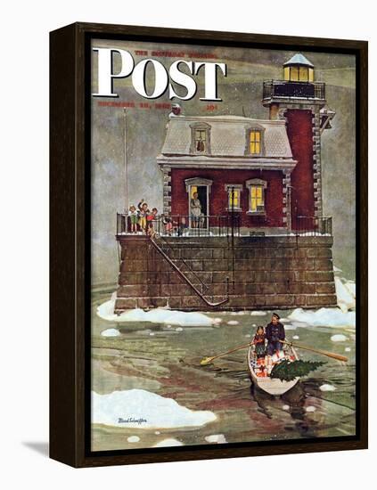 "Christmas at the Lighthouse," Saturday Evening Post Cover, December 28, 1946-Mead Schaeffer-Framed Premier Image Canvas