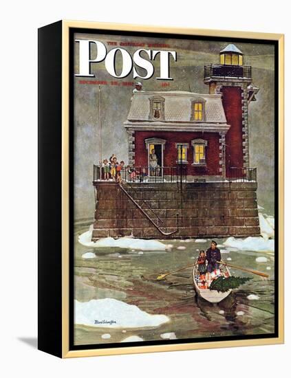 "Christmas at the Lighthouse," Saturday Evening Post Cover, December 28, 1946-Mead Schaeffer-Framed Premier Image Canvas