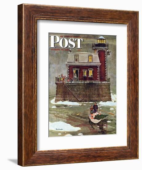 "Christmas at the Lighthouse," Saturday Evening Post Cover, December 28, 1946-Mead Schaeffer-Framed Giclee Print