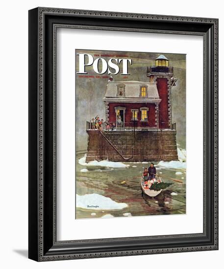 "Christmas at the Lighthouse," Saturday Evening Post Cover, December 28, 1946-Mead Schaeffer-Framed Giclee Print