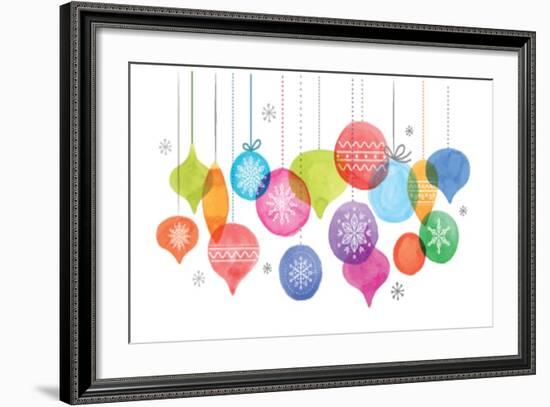 Christmas Backgound with Christmas Balls, Watercolor Vibrant Colors Christmas Decoration, Merry Chr-Marish-Framed Art Print