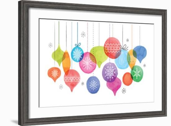 Christmas Backgound with Christmas Balls, Watercolor Vibrant Colors Christmas Decoration, Merry Chr-Marish-Framed Art Print