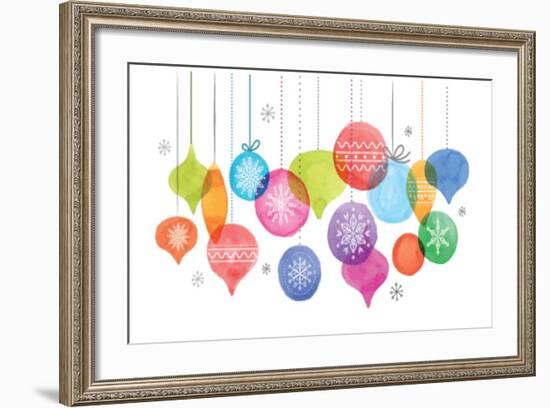 Christmas Backgound with Christmas Balls, Watercolor Vibrant Colors Christmas Decoration, Merry Chr-Marish-Framed Art Print