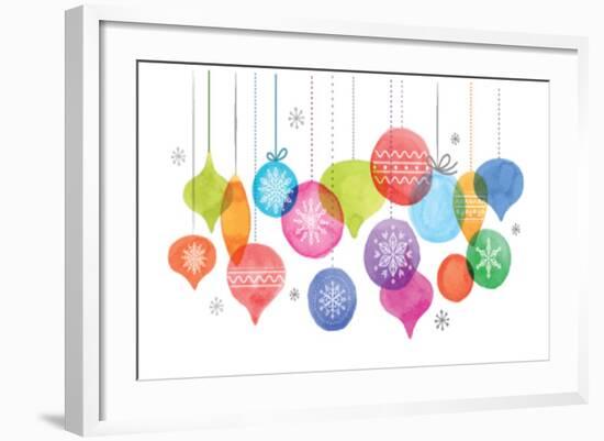 Christmas Backgound with Christmas Balls, Watercolor Vibrant Colors Christmas Decoration, Merry Chr-Marish-Framed Art Print