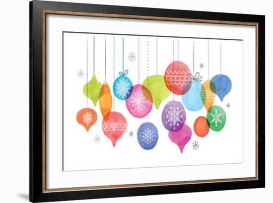 Christmas Backgound with Christmas Balls, Watercolor Vibrant Colors Christmas Decoration, Merry Chr-Marish-Framed Art Print