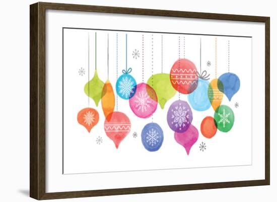 Christmas Backgound with Christmas Balls, Watercolor Vibrant Colors Christmas Decoration, Merry Chr-Marish-Framed Art Print
