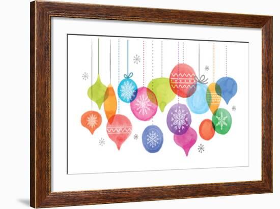 Christmas Backgound with Christmas Balls, Watercolor Vibrant Colors Christmas Decoration, Merry Chr-Marish-Framed Art Print