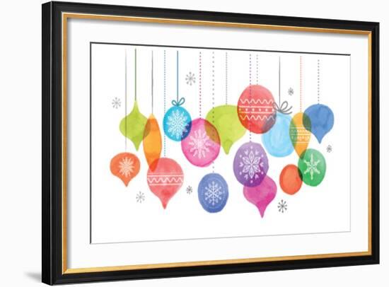 Christmas Backgound with Christmas Balls, Watercolor Vibrant Colors Christmas Decoration, Merry Chr-Marish-Framed Art Print