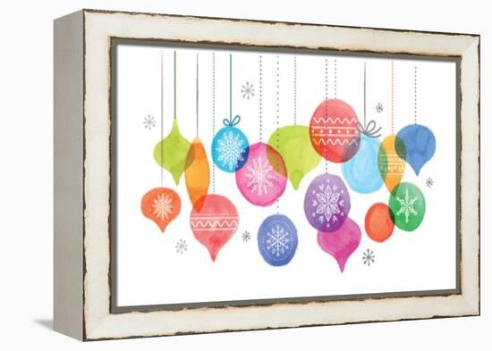 Christmas Backgound with Christmas Balls, Watercolor Vibrant Colors Christmas Decoration, Merry Chr-Marish-Framed Stretched Canvas