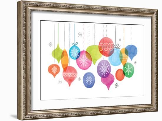 Christmas Backgound with Christmas Balls, Watercolor Vibrant Colors Christmas Decoration, Merry Chr-Marish-Framed Art Print